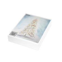 Load image into Gallery viewer, "December Dreaming" with "Unto Us A Savior" QR cod Unfolded Greeting Cards (10, 30, and 50pcs)