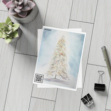 Load image into Gallery viewer, "December Dreaming" with "Unto Us A Savior" QR cod Unfolded Greeting Cards (10, 30, and 50pcs)