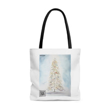 Load image into Gallery viewer, "December Dreaming" with "Unto Us A Savior" QR code Tote Bag